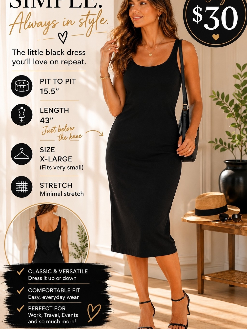 Zara Black Tank Midi Dress - Sleek Scoop Neck